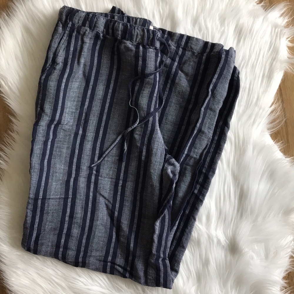 Navy Striped Linen Drawstring Pants
